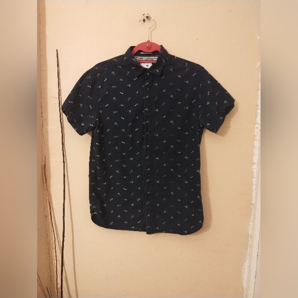 Denim And Flower Men's Navy Blue Short Sleeve Shirt Nautical Button Up Size Sm - Picture 1 of 7